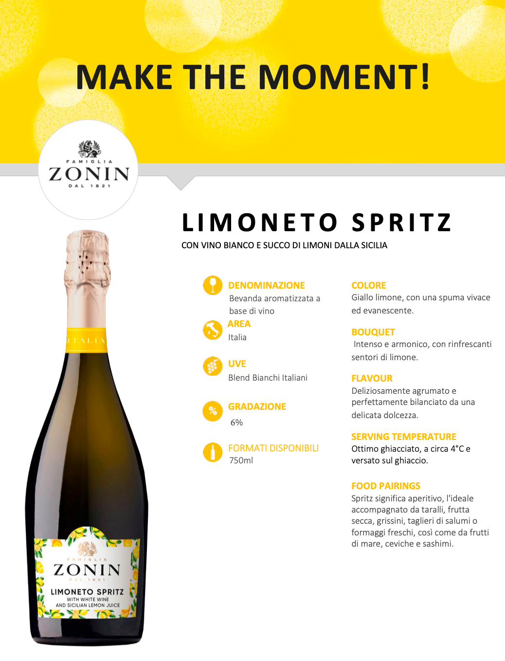 Limoneto Spritz- Bevanda Aromatizzata - 6% Volume Alcolico - Ideale per Aperitivo - 75cl