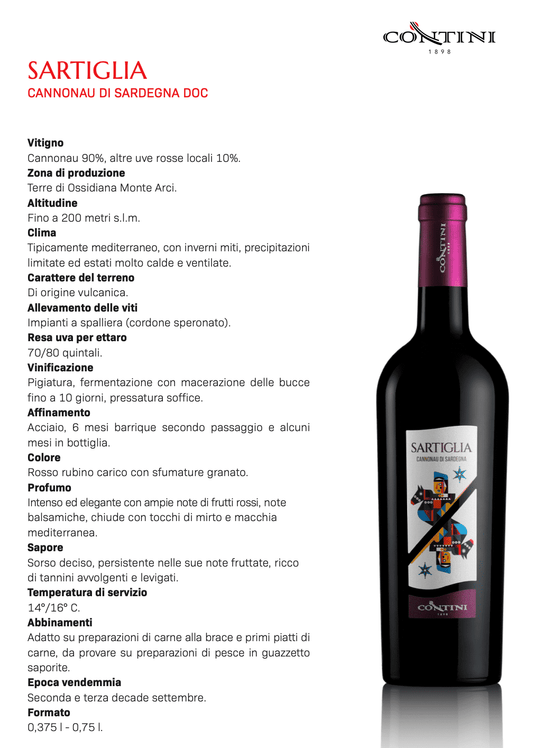 SARTIGLIA CANNONANU DI SARDEGNA DOC 2021-1 BOTTIGLIA DA 75 cl