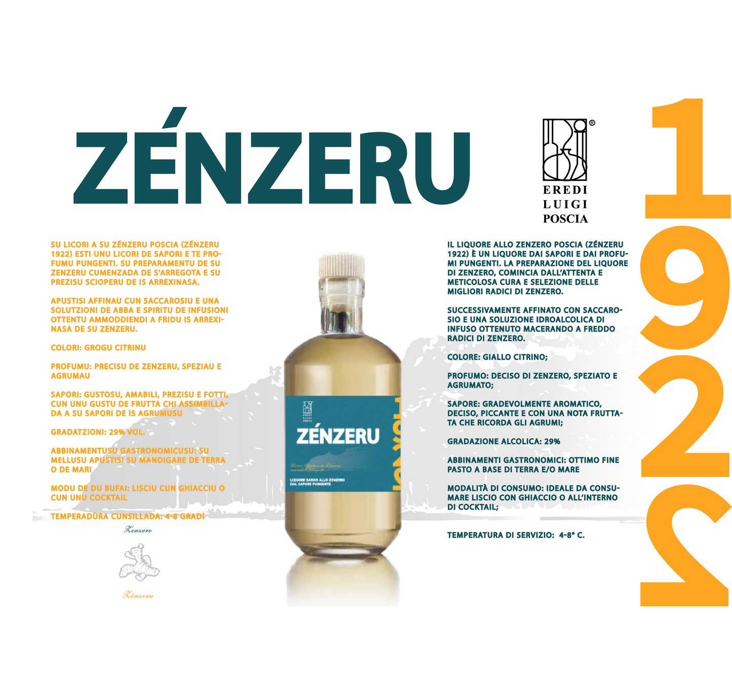 Liquore allo zenzero "ZÉNZERU 1922"